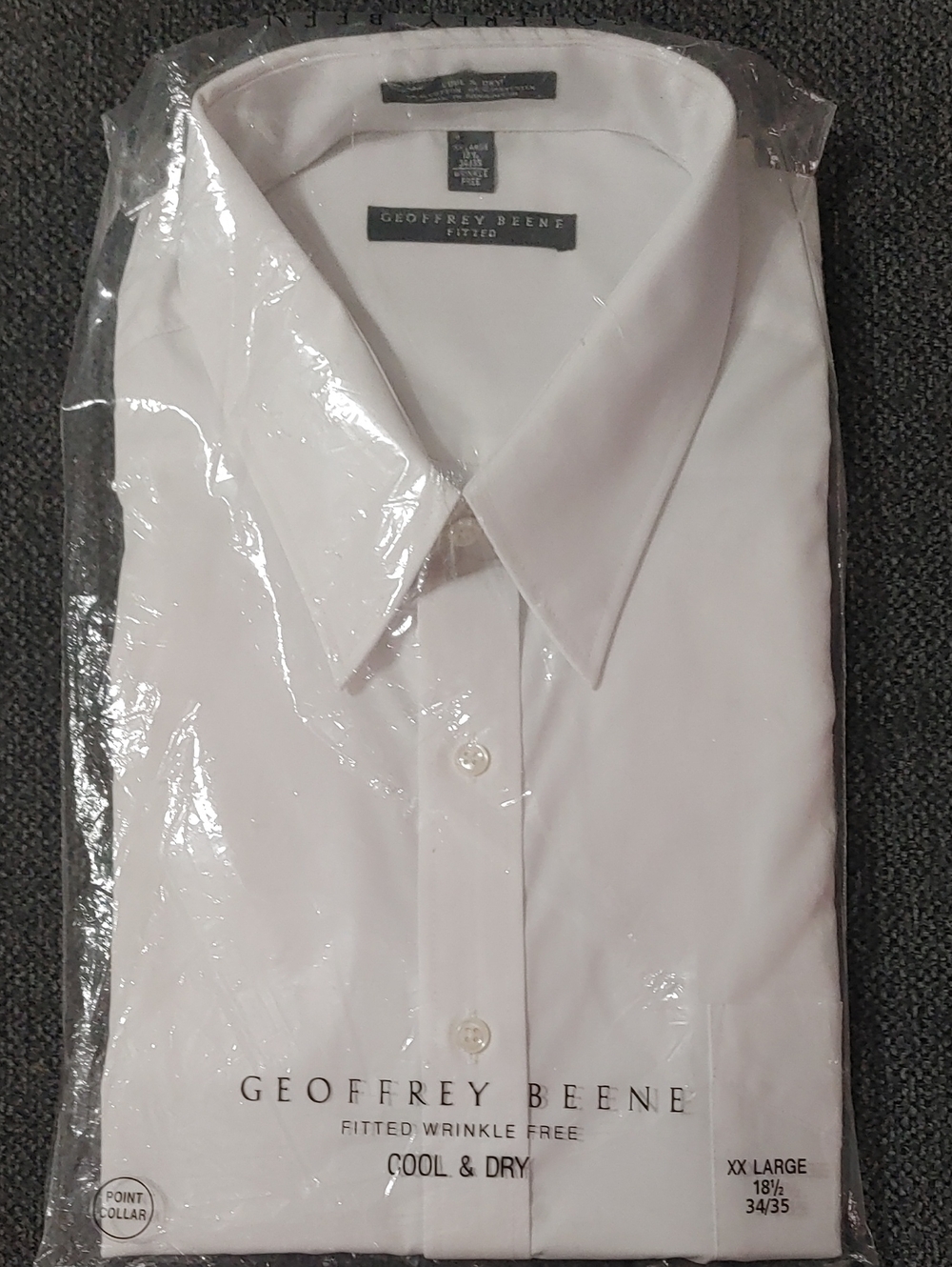 Geoffrey Beene White Men's Dress Shirt Long Sl- Point Collar XXL Neck 18.5 34/35